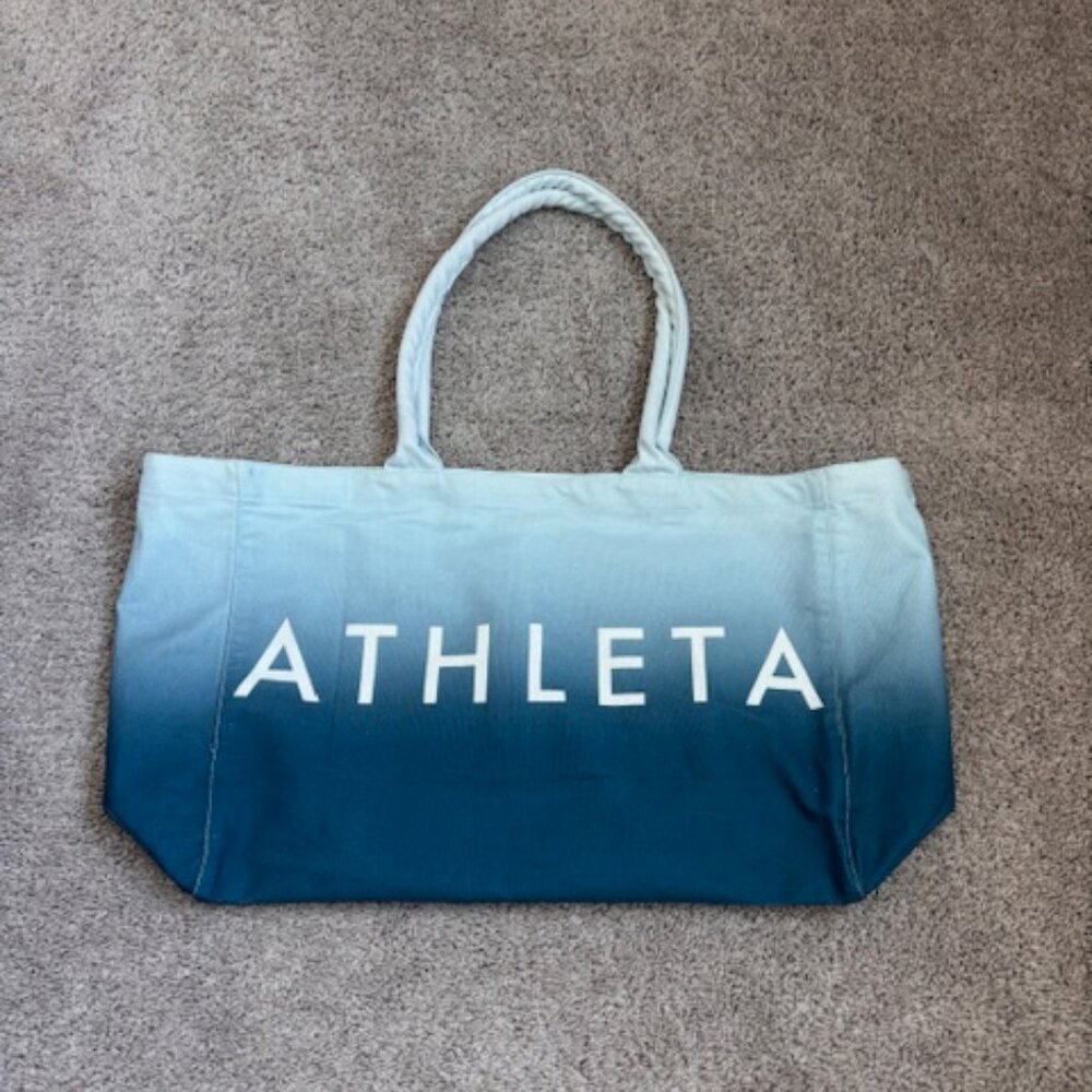 Athleta Beach Bag Gym Bag Tote Bag Blue Ombre Canvas Shopping Bag 18.5x12”